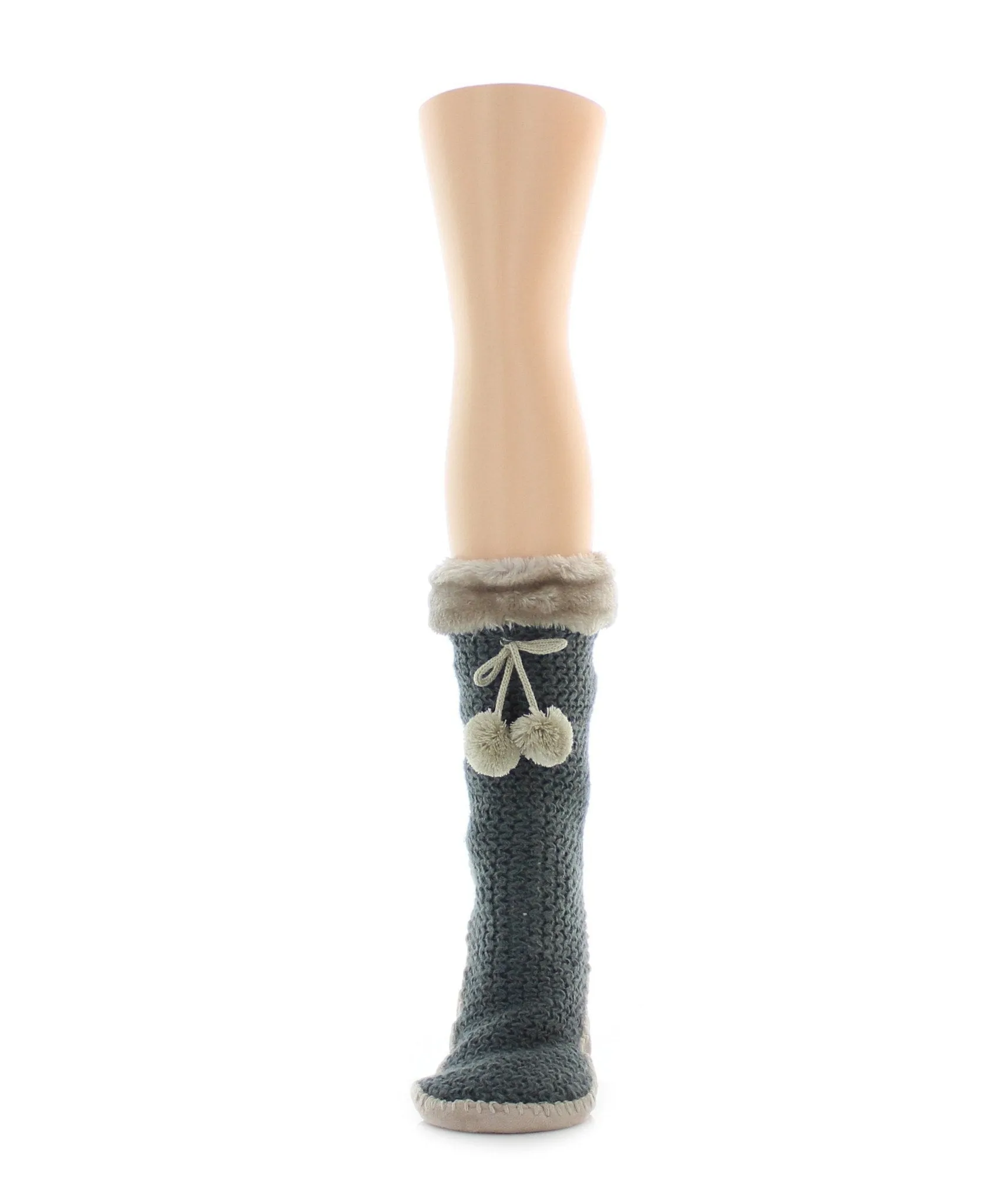 Comfy Knit Moccasin Pom-Pom Sherpa Lined Moccasin-Style Socks sold by MeMoi product image thumbnail 2