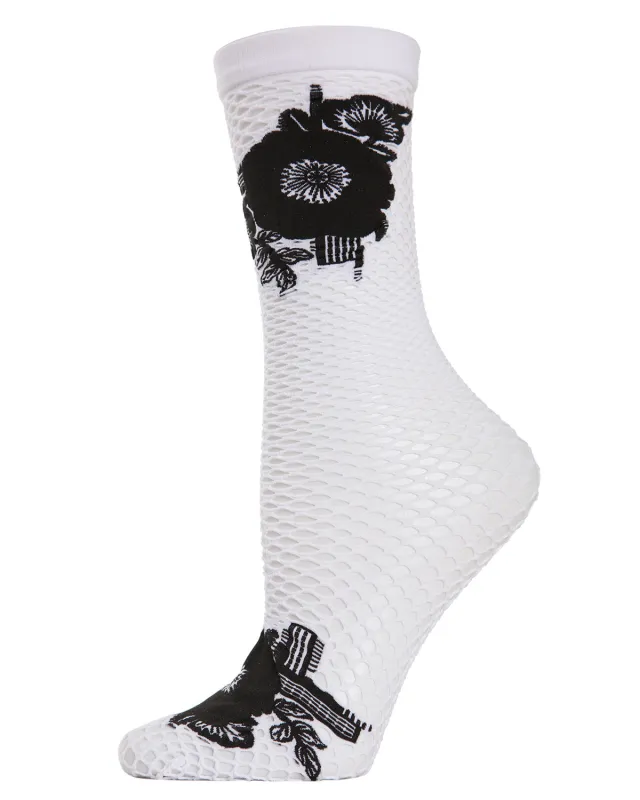 Women's Floral Applique Net Crew Socks sold by MeMoi
