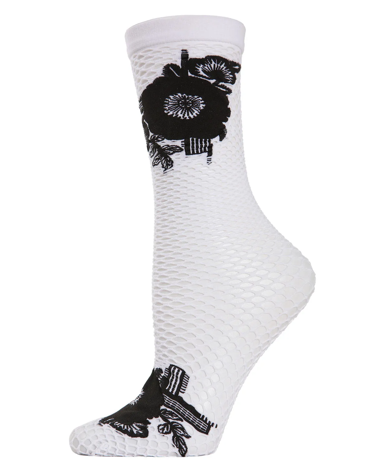 Women's Floral Applique Net Crew Socks sold by MeMoi
