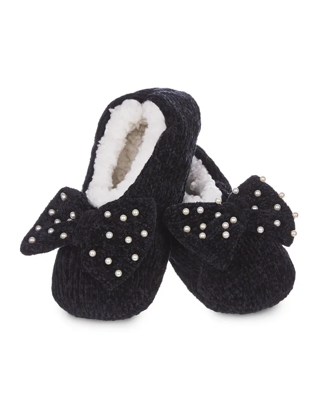 Women's Precious Pearls Chenille Bow Accent Sherpa-Lined Slippers sold by MeMoi