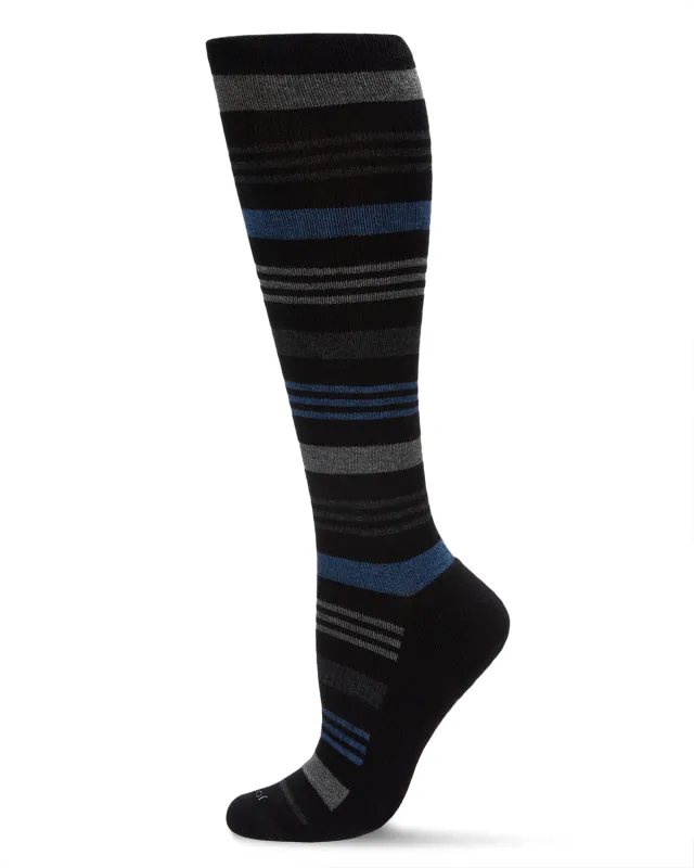 Unisex Black Multi Striped Cotton Blend 15-20mmHg Graduated Compression Socks sold by MeMoi