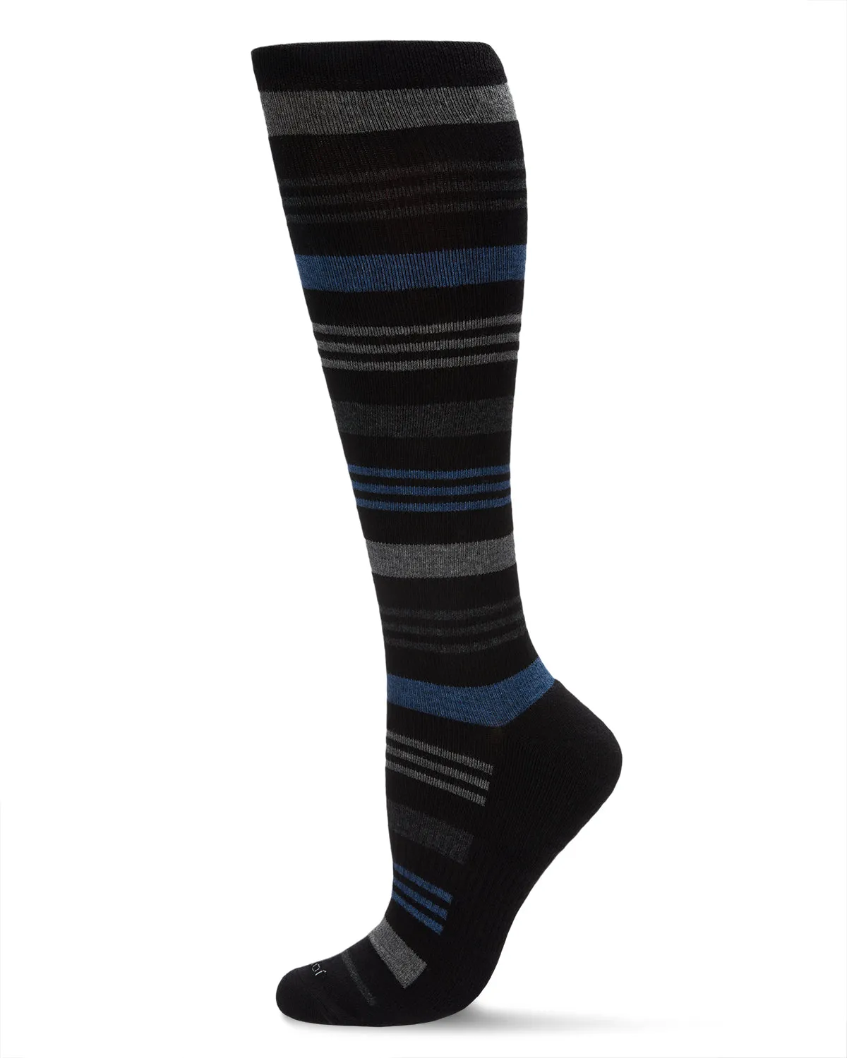 Unisex Black Multi Striped Cotton Blend 15-20mmHg Graduated Compression Socks sold by MeMoi