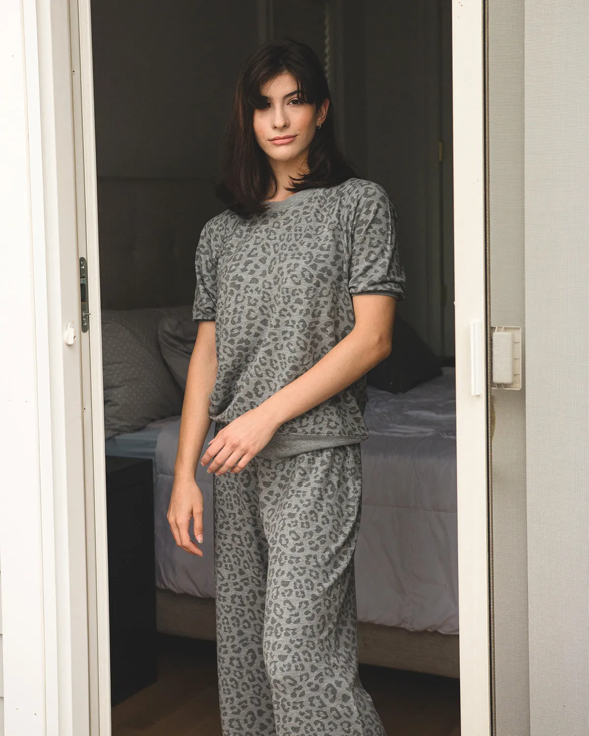 Women's Terry Lounge Leopard Print Short Sleeve Sweatshirt sold by MeMoi product image thumbnail 5