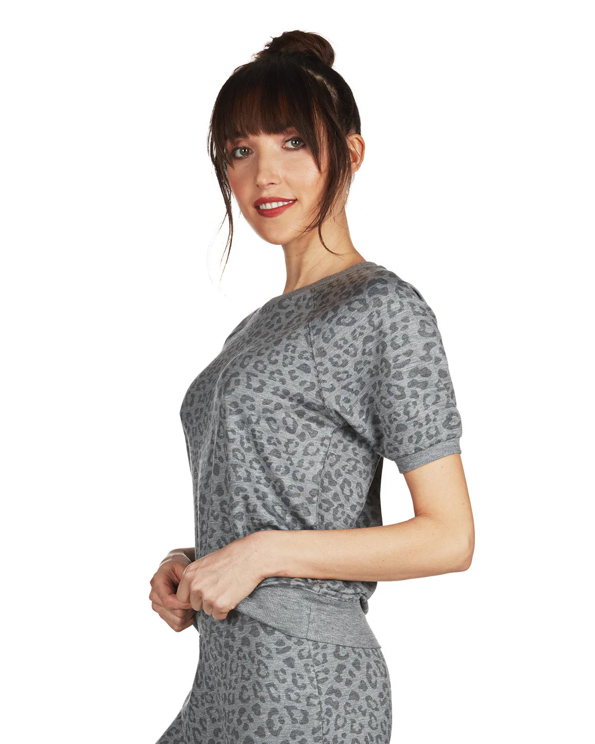 Women's Terry Lounge Leopard Print Short Sleeve Sweatshirt sold by MeMoi