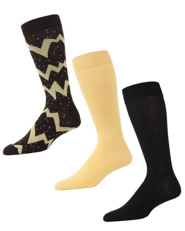 Men's 3 Pair Pack Lightning Bolt Cotton Blend Crew Socks sold by MeMoi