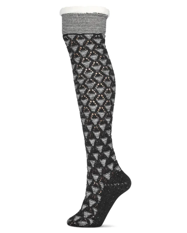 Women's Mini Diamond Sherpa Lined Knee Length Lounge Sock sold by MeMoi