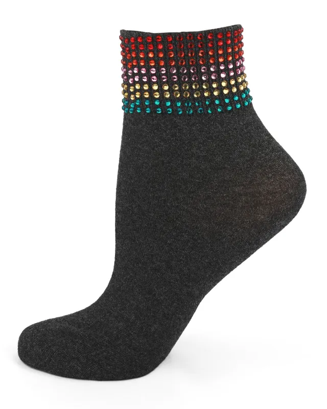 Women's Multicolor Rhinestone Cotton Blend Anklet Sock made by MeMoi