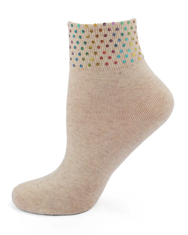 Women's Rainbow Sequin Cuff Cotton Blend Anklet Sock sold by MeMoi