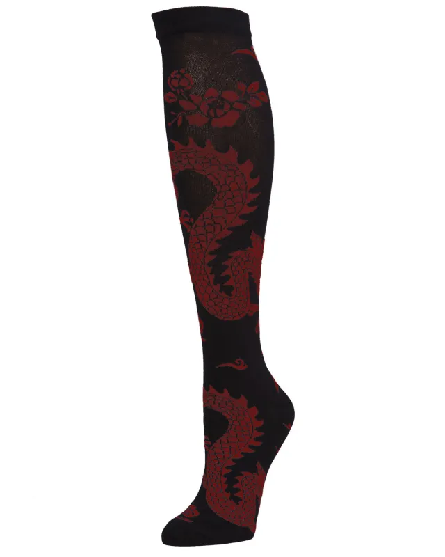 Natori Dragon Cotton Blend Knee High Sock made by Natori