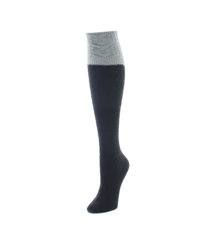 Women's Interlocking Crochet Two Tone Knee High Sock sold by MeMoi