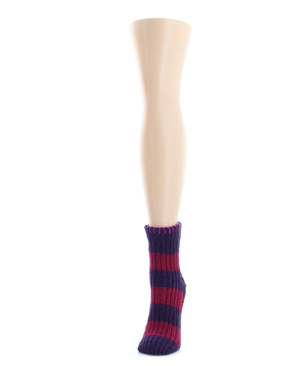 Women's Wide Stripe Chenille Non-Skid Slipper Crew Sock sold by MeMoi product image thumbnail 5