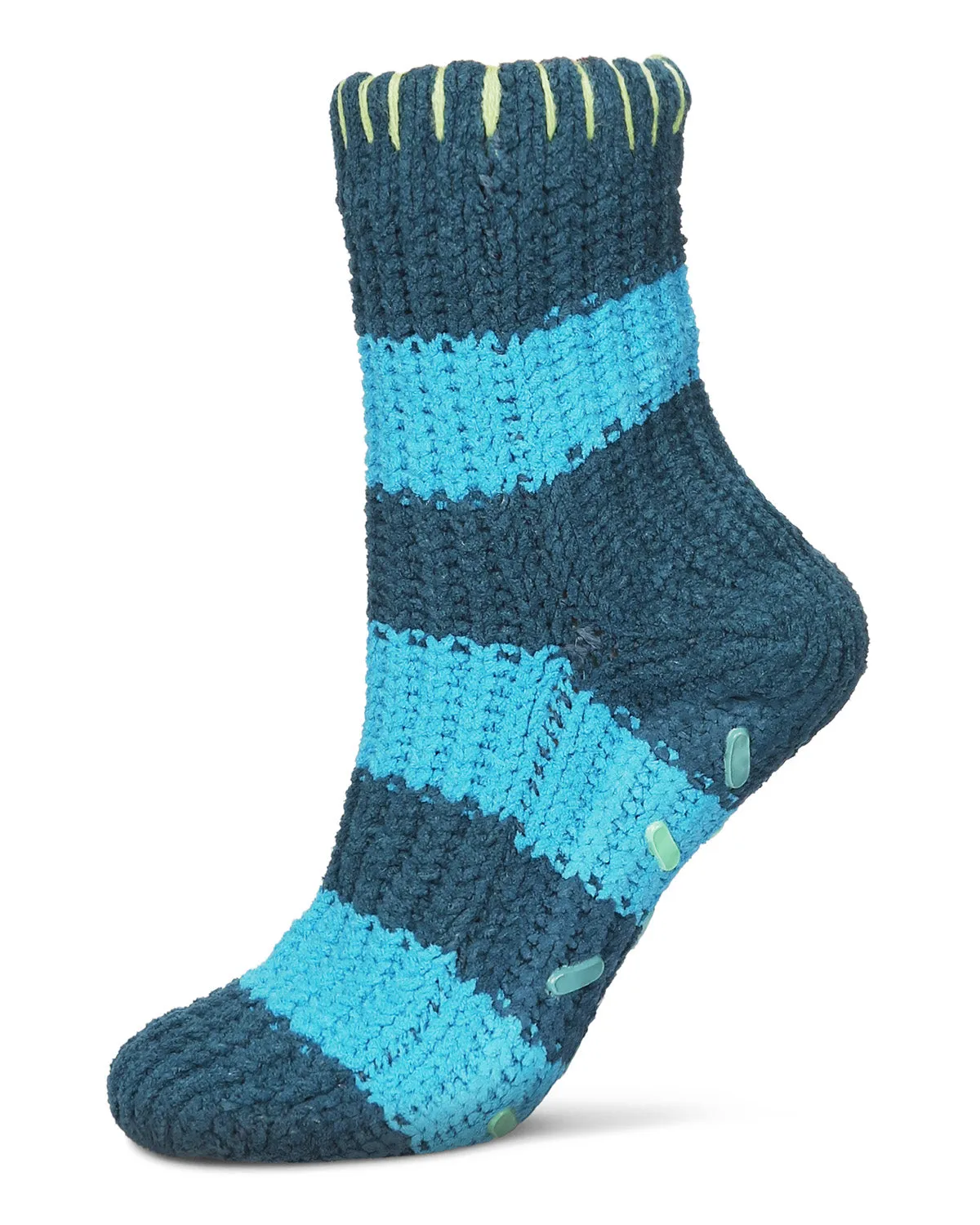 Women's Wide Stripe Chenille Non-Skid Slipper Crew Sock sold by MeMoi