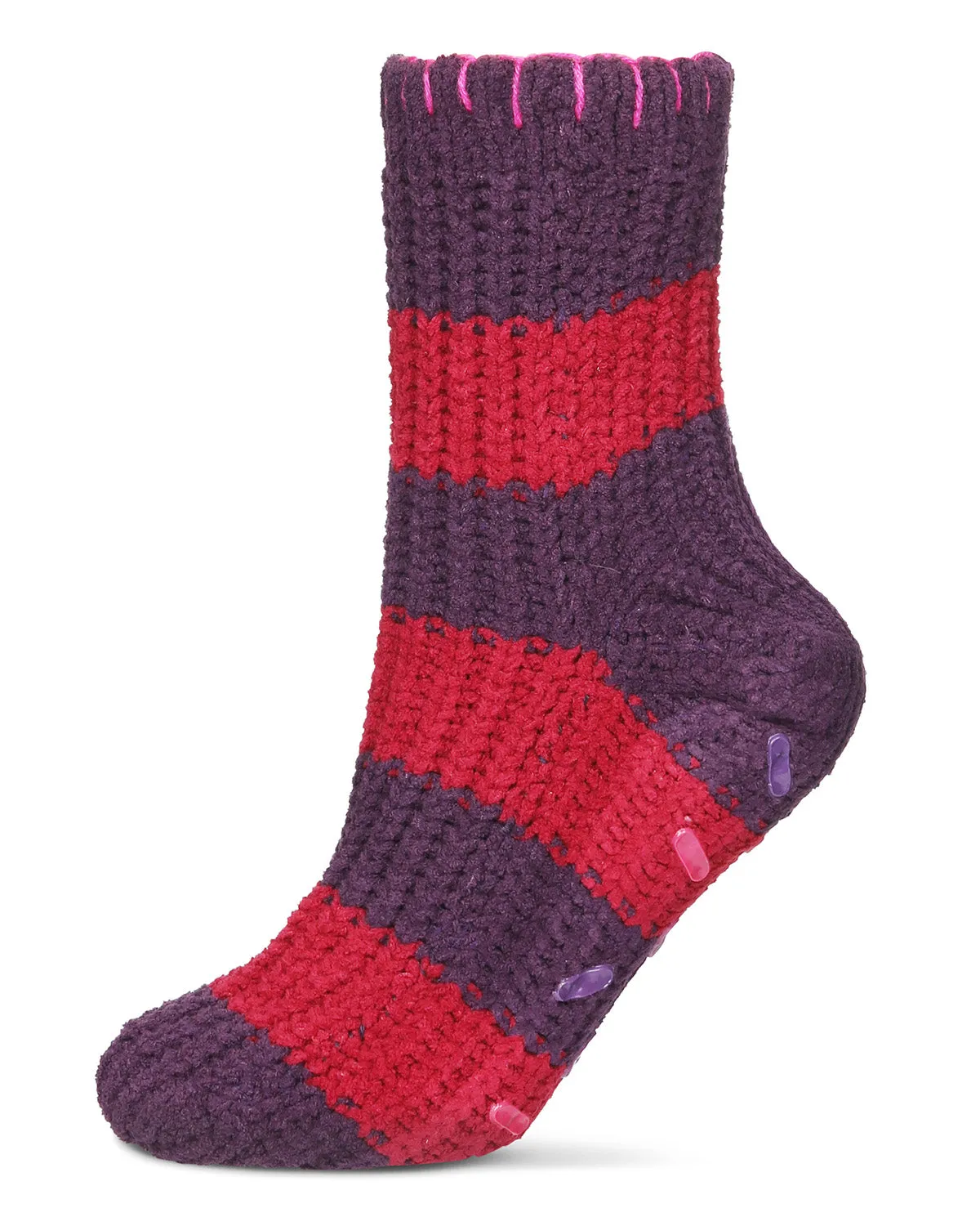Women's Wide Stripe Chenille Non-Skid Slipper Crew Sock sold by MeMoi product image thumbnail 3