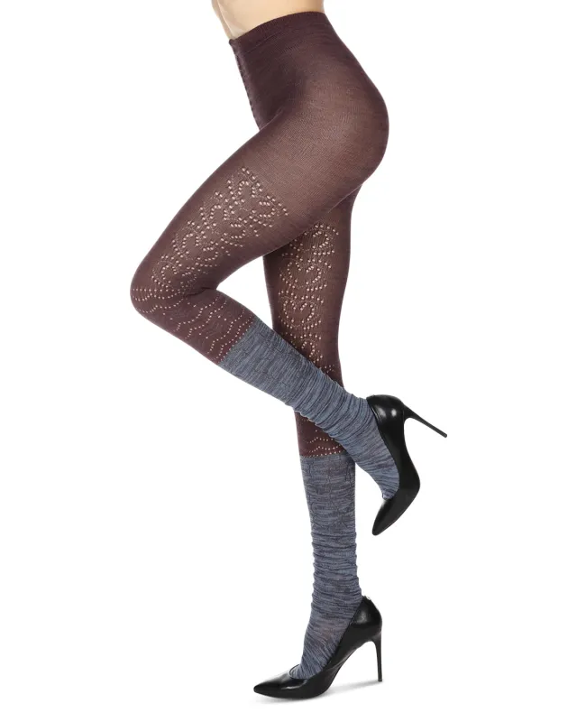 Women's Scallop Mix Two Tone Cotton Blend Sweater Tights sold by MeMoi