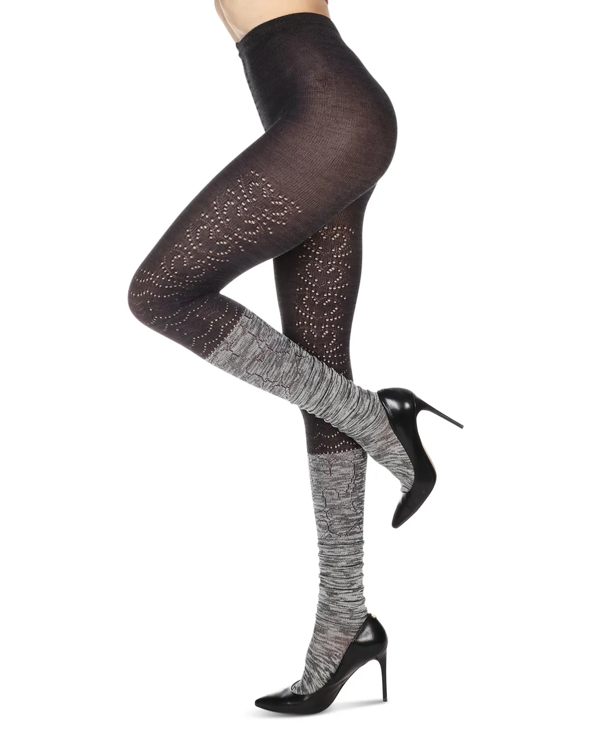 Women's Scallop Mix Two Tone Cotton Blend Sweater Tights sold by MeMoi product image thumbnail 2