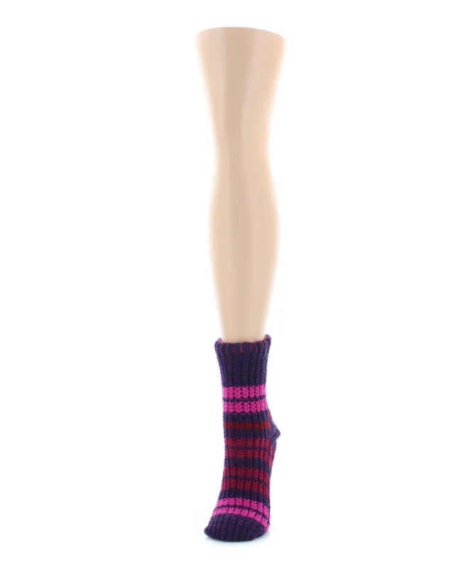 Women's Thin Stripe Chenille Non-Skid Slipper Crew Sock sold by MeMoi
