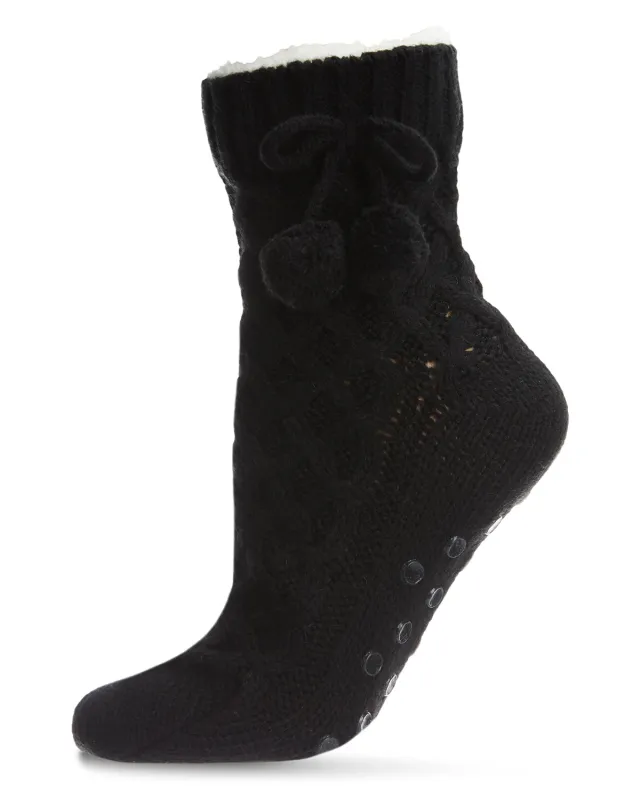 Pom Cross Sherpa Top Lined Lounge Sock sold by MeMoi