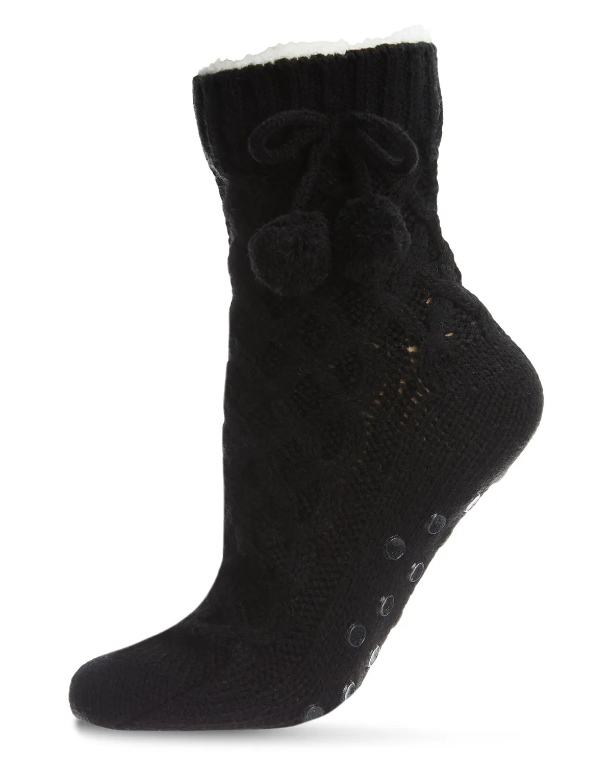 Pom Cross Sherpa Top Lined Lounge Sock sold by MeMoi