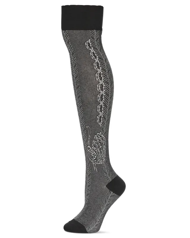 Women's Pretty Peacock Cotton Blend Over The Knee Sock made by MeMoi