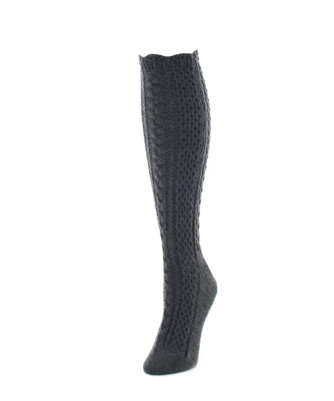 Pointelle Braid Chunky Knit Knee-High Socks sold by MeMoi