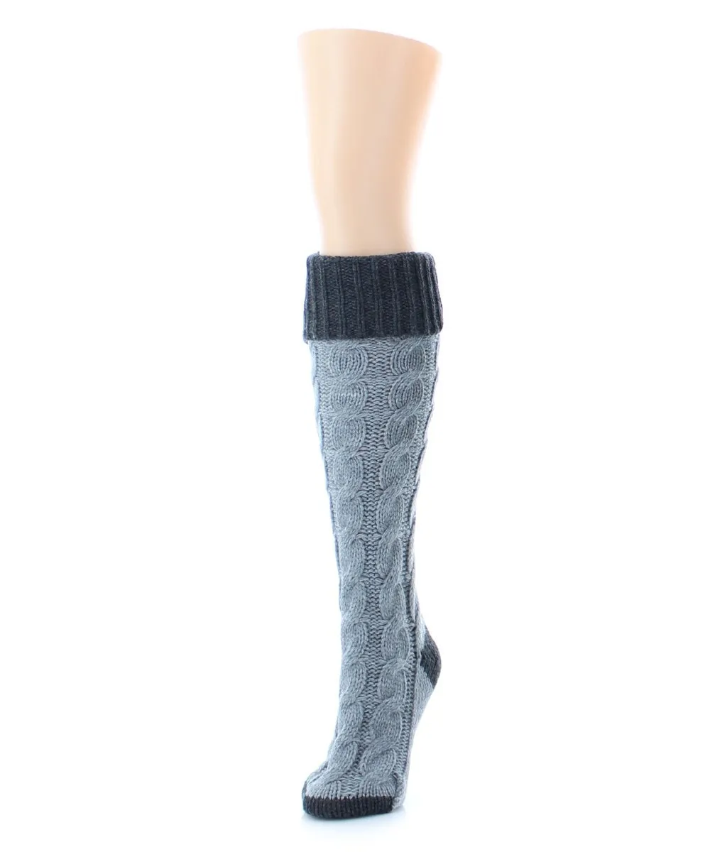 Braid Tip Chunky Knit Two Tone Knee High Socks sold by MeMoi product image thumbnail 2