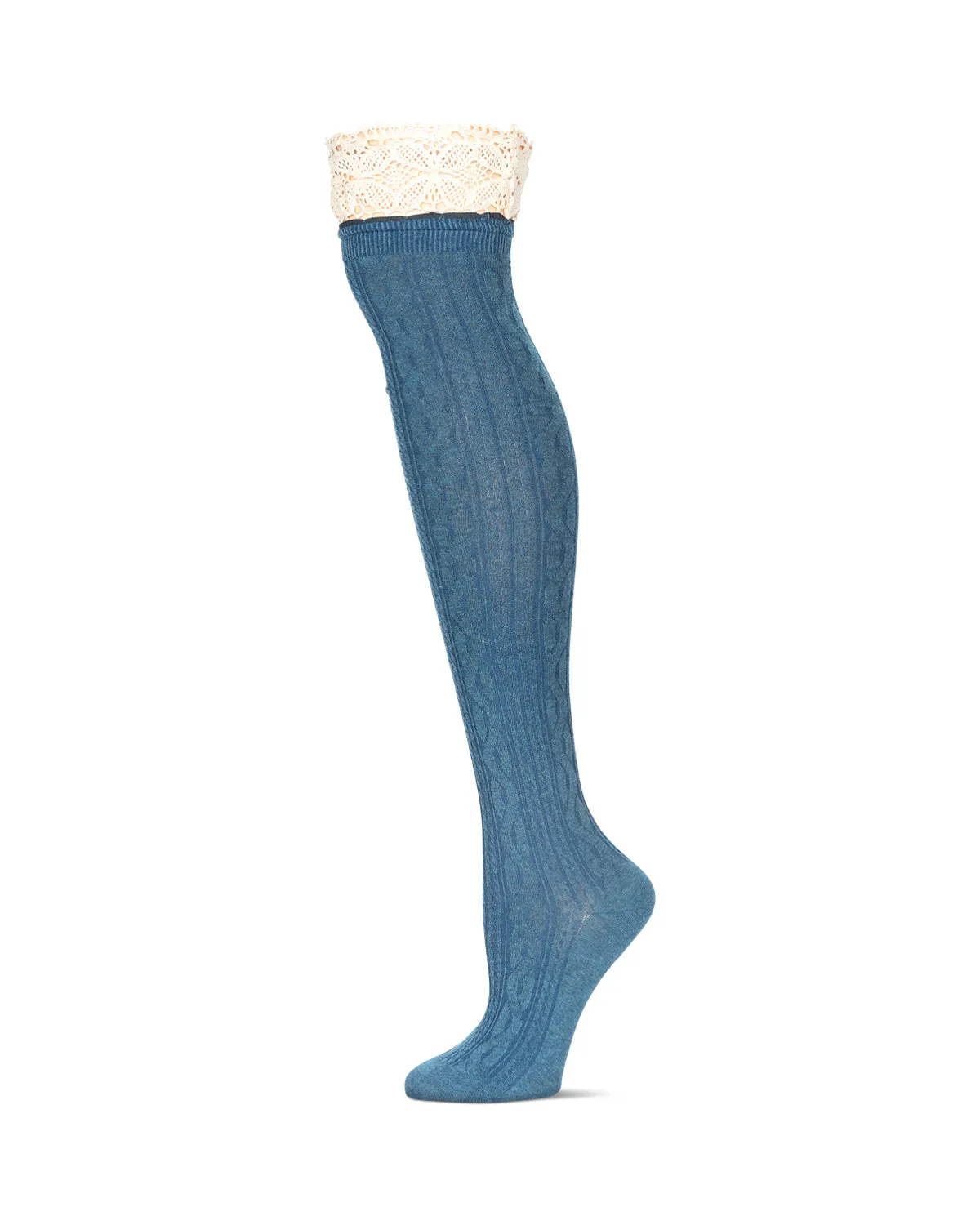 Women's Lace Top Cable Knit Knee High Socks sold by MeMoi product image thumbnail 3