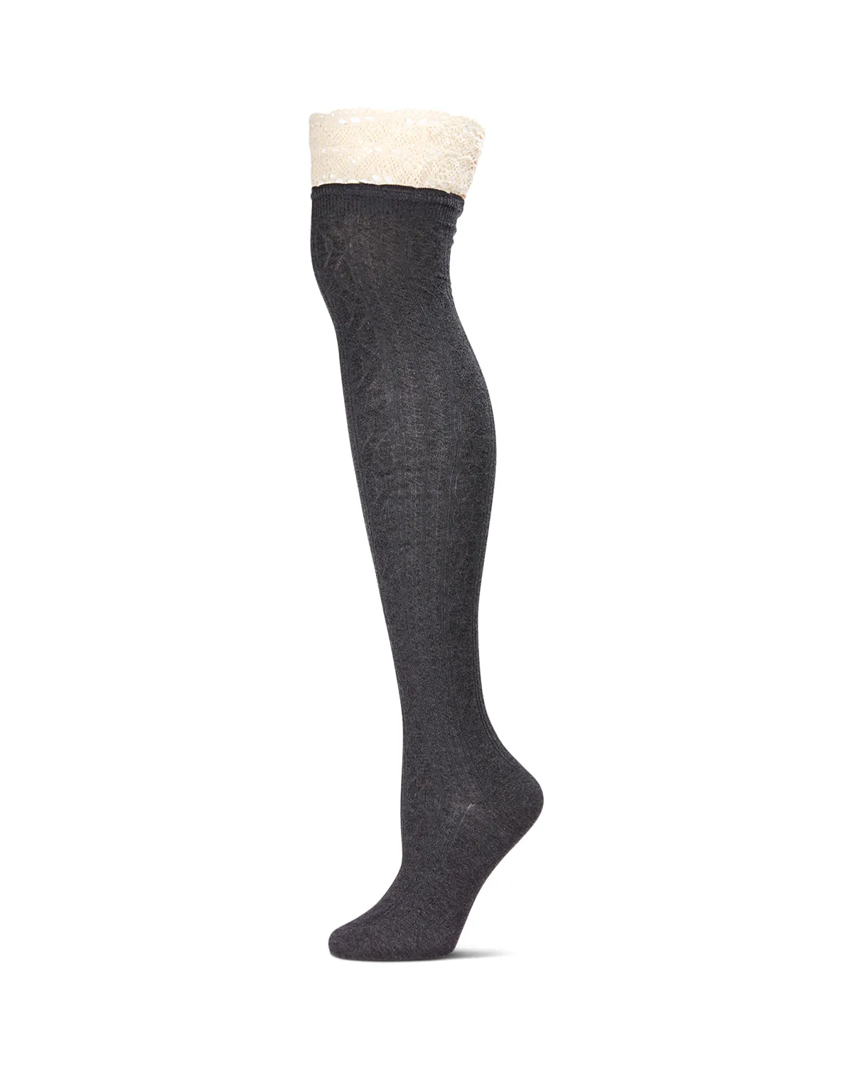 Women's Lace Top Cable Knit Knee High Socks sold by MeMoi product image thumbnail 2
