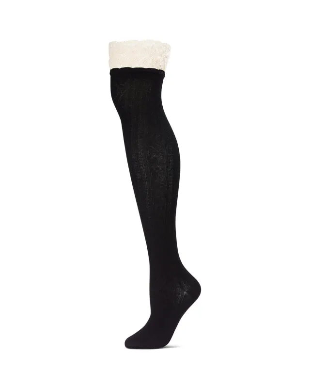 Women's Lace Top Cable Knit Knee High Socks sold by MeMoi