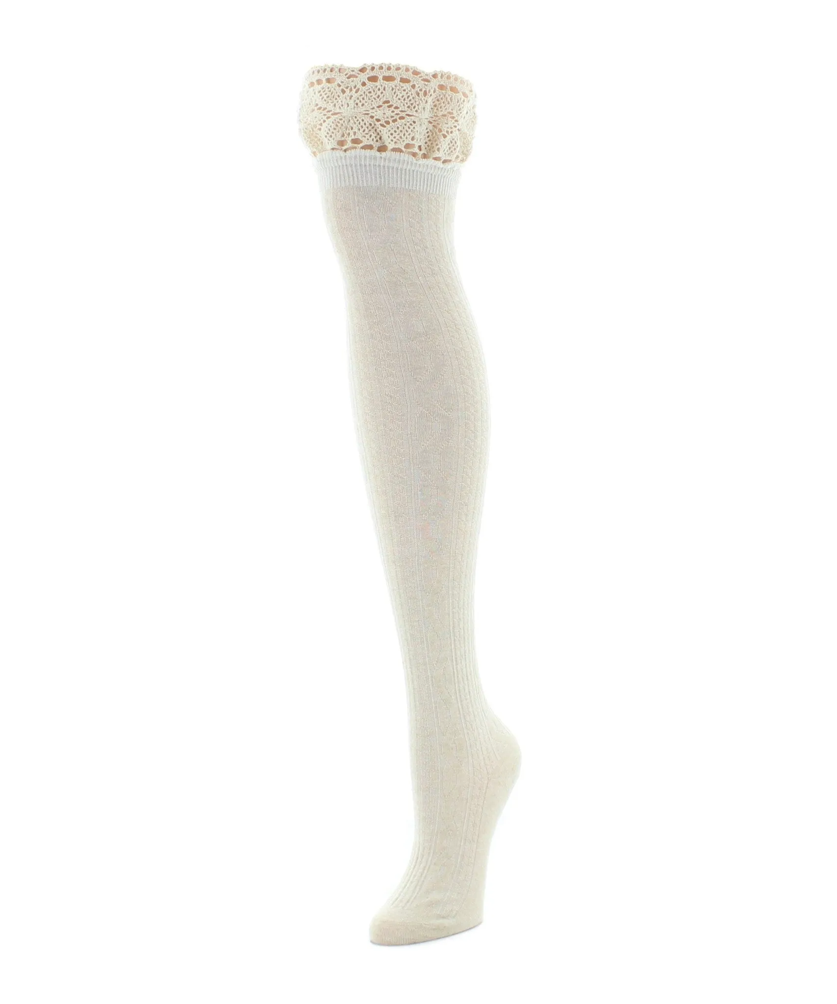 Women's Lace Top Cable Knit Knee High Socks sold by MeMoi product image thumbnail 4