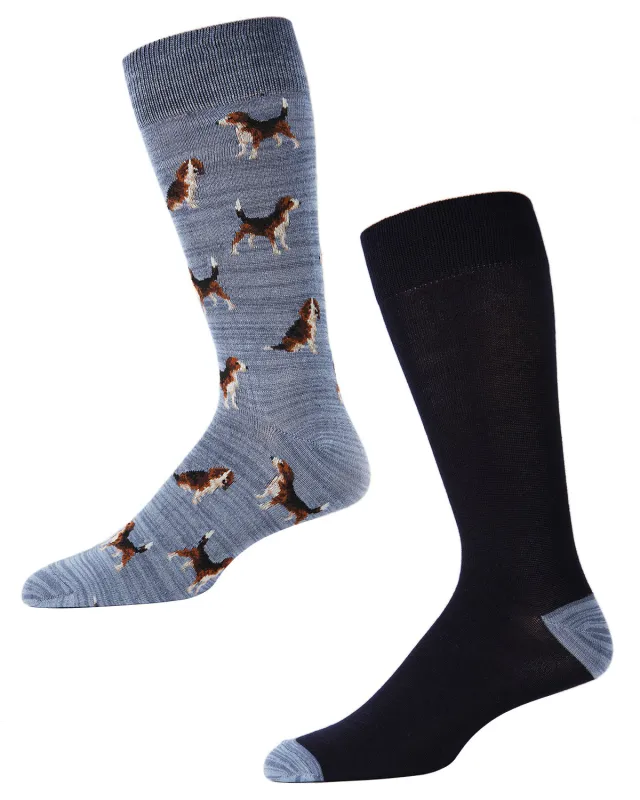 2 Pair Men's Beagle Dog-Themed Rayon-Blend Novelty Crew Socks sold by MeMoi