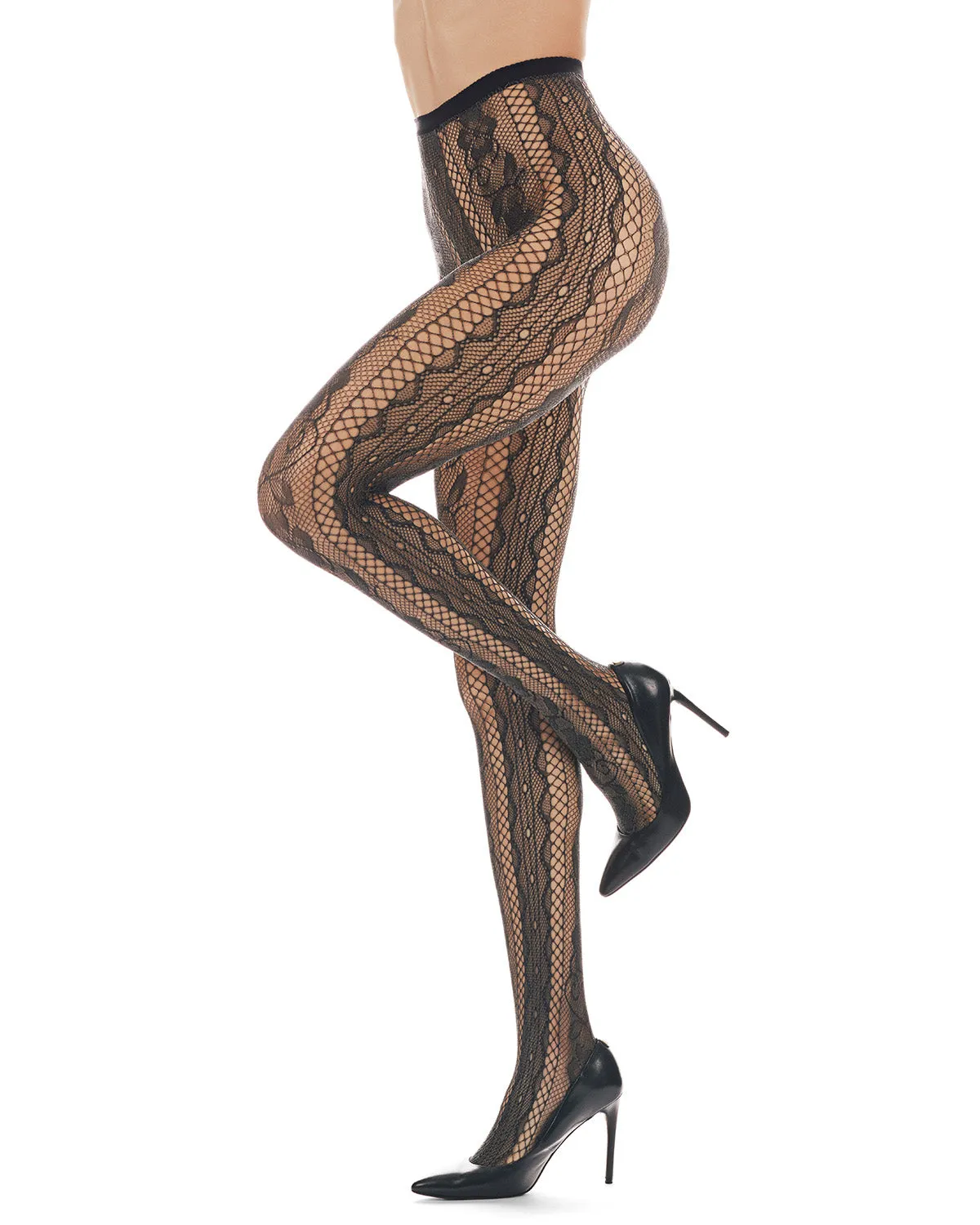 Women's Linear Floral Netted Nylon Tights sold by MeMoi product image thumbnail 2