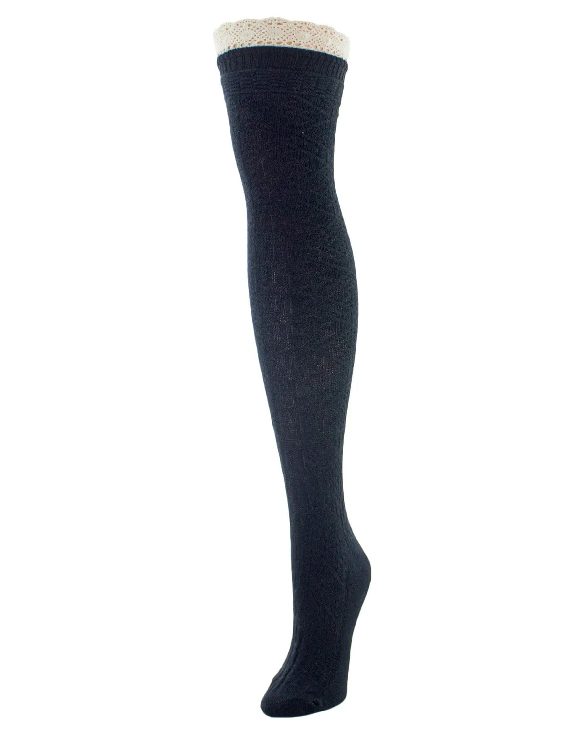 Diamond Crochet Cotton Blend Over The Knee Socks sold by MeMoi product image thumbnail 2