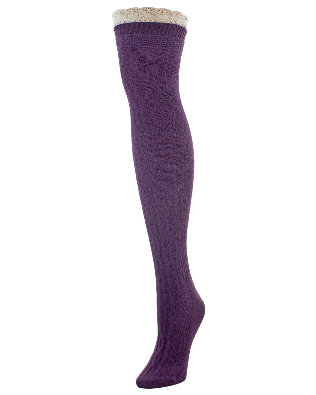 Diamond Crochet Cotton Blend Over The Knee Socks sold by MeMoi product image thumbnail 3