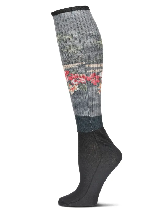 Women's Floral Exotica Ribbed Over The Knee Socks sold by MeMoi