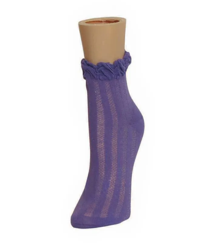 Thick-N-Sheer Ruffle Cuff Cotton Blend Ankle Socks sold by MeMoi