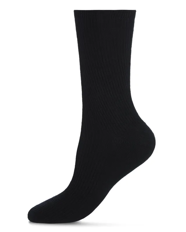 Women's 2 Pair Pack Bamboo Blend Flat Ribbed Crew Socks sold by MeMoi