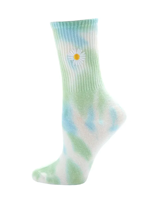Women's Daisy Embroidered Tie Dye Ribbed Crew Socks sold by MeMoi