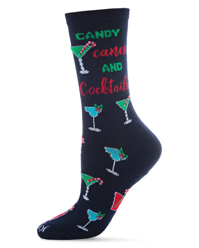Women's Candy Canes & Cocktails Holiday Crew Socks sold by MeMoi