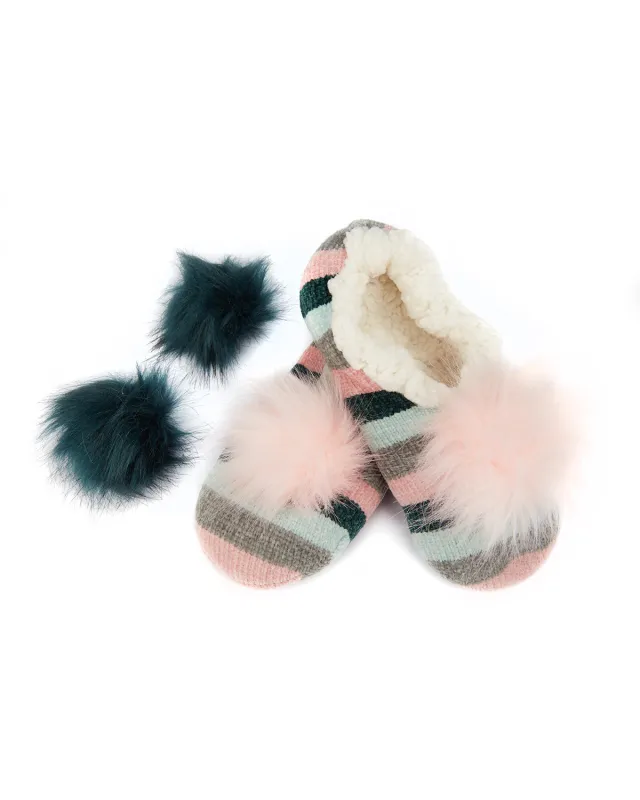 Stripe Chenille Interchangeable Pom Pom Slippers sold by MeMoi