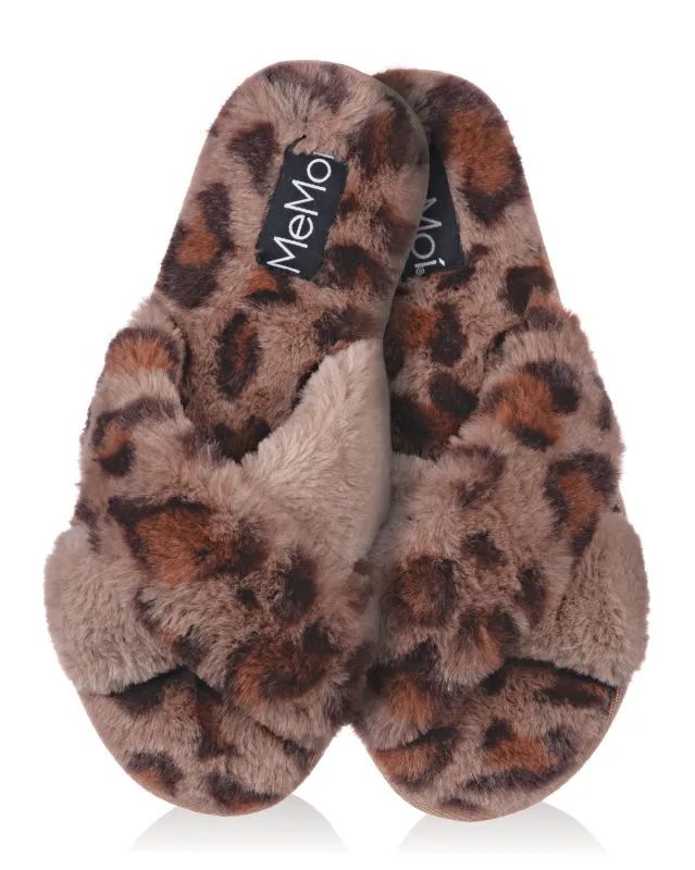 Cheetah Crossover Open Toe Plush Slippers sold by MeMoi