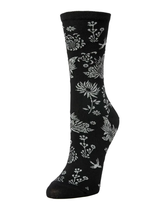 Natori Cascading Floral Cotton Blend Crew Sock sold by MeMoi