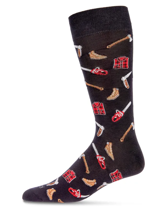Men's Lumberjack Attack Bamboo Blend Novelty Crew Sock sold by MeMoi