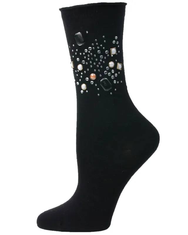 Treasure Bejeweled Cotton Blend Crew Sock made by MeMoi