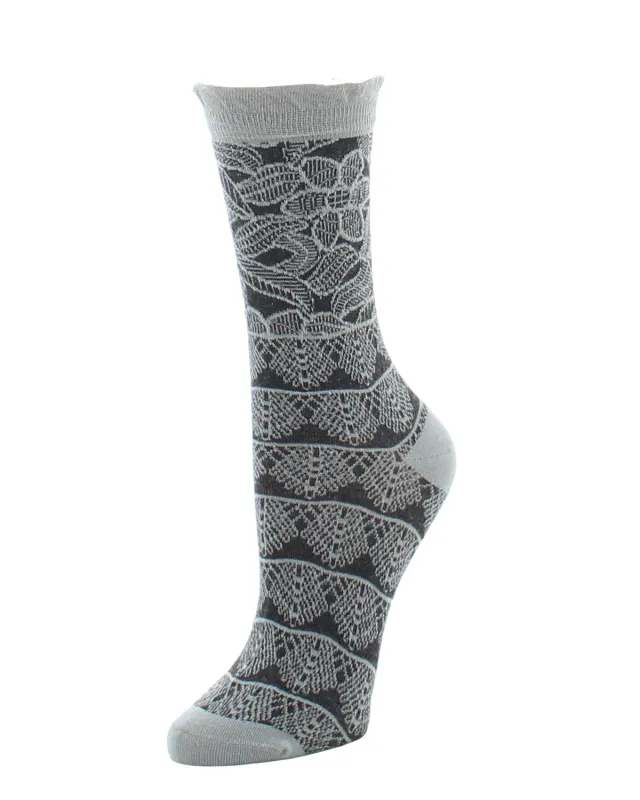 Natori Lace Trellis Cotton Blend Crew Socks sold by MeMoi