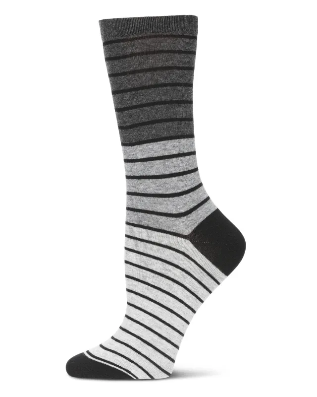 Women's Shaded-Stripes Cotton Blend Fine-Gauge Fashion Crew Sock sold by MeMoi