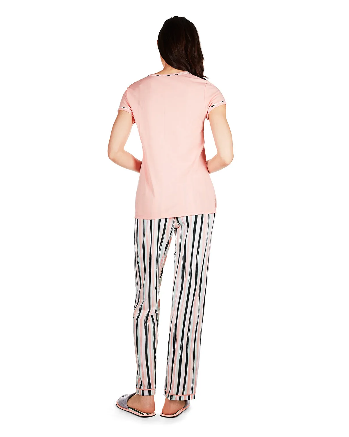 Women's Get Tropical T-Shirt and Striped Pants Pajama Set sold by MeMoi product image thumbnail 3