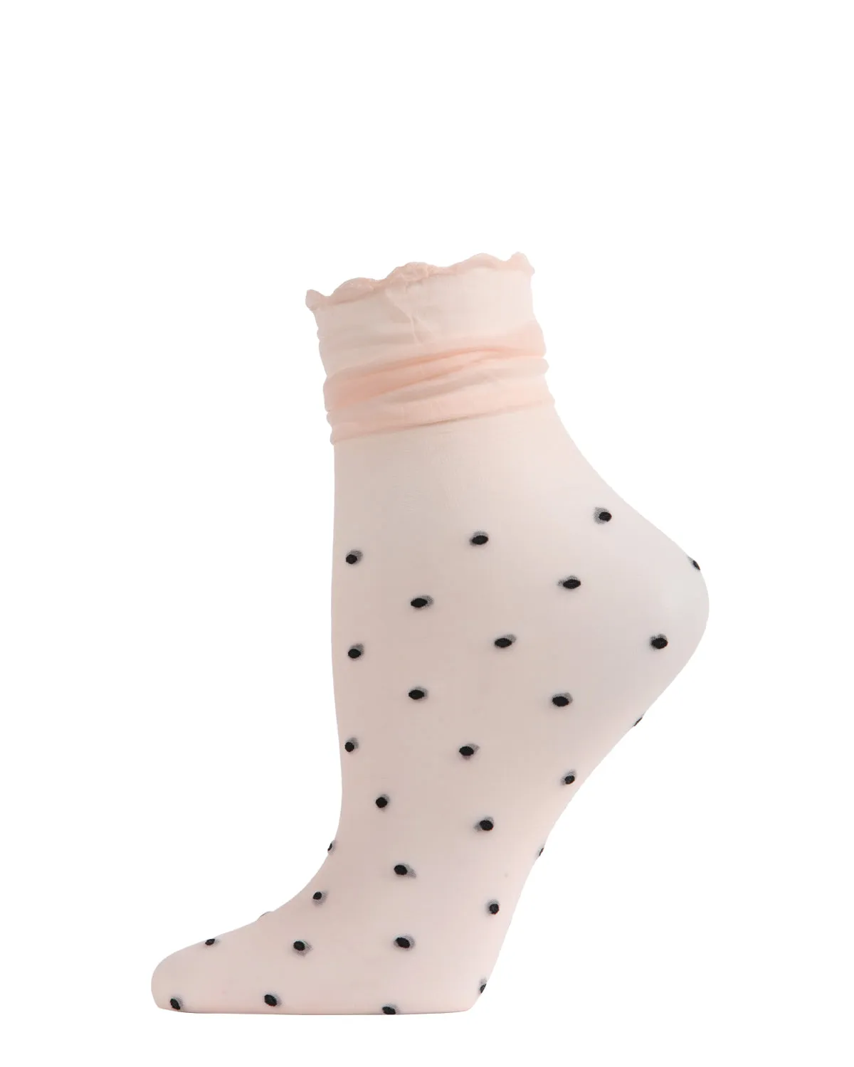 Women's Sheer Polka Dot Ruffle Cuff Anklet Sock sold by MeMoi