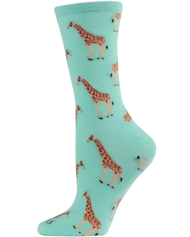 Giraffes Bamboo Blend Crew Socks sold by MeMoi