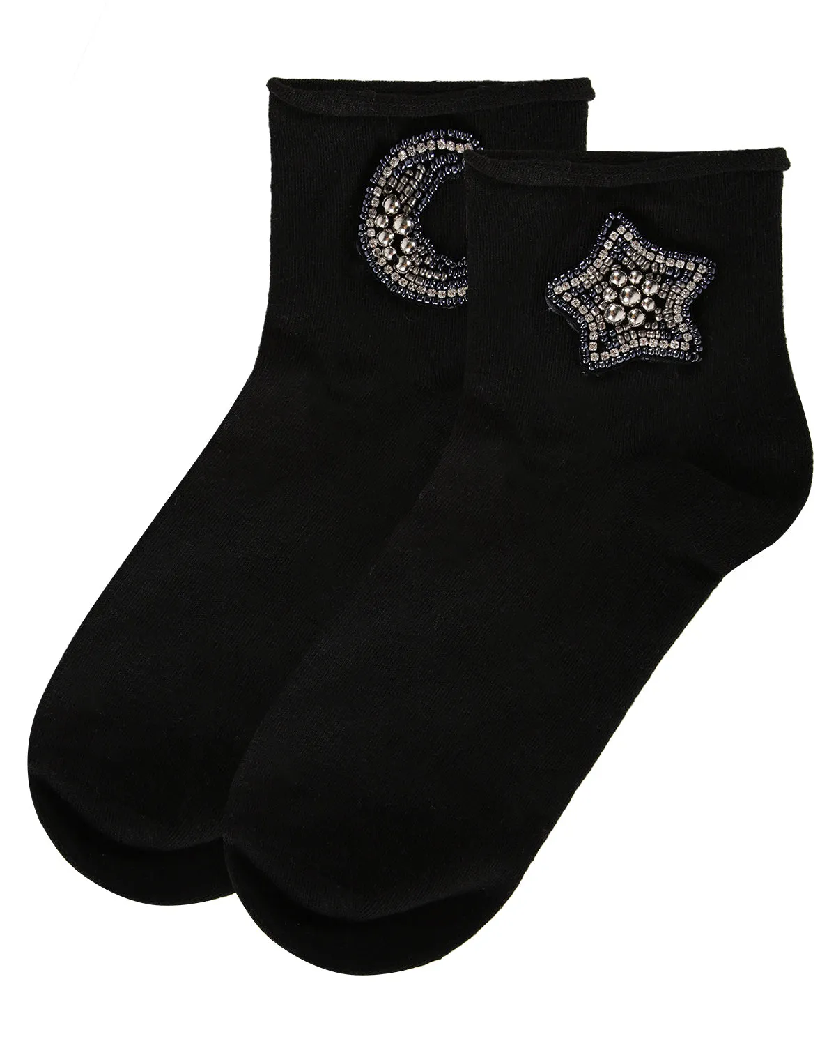 Women's Beaded Moon and Star Roll Top Shorties Sock sold by MeMoi product image thumbnail 2