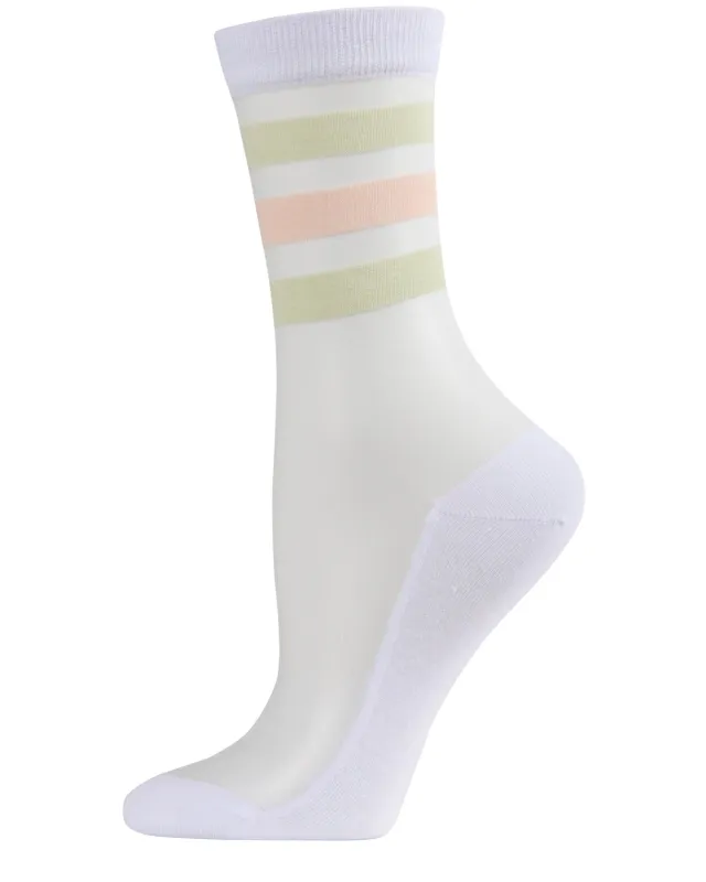 Women's Reverse Terry Stripe Sheer Cotton Blend Crew Sock sold by MeMoi